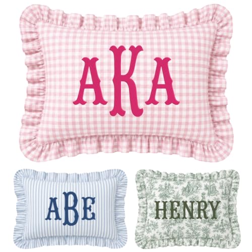 Personalized Monogram Pillow Cover, Custom Embroidered Pillow Covers, Initials Name Pillowcase, Monogrammed Rufle Baby Pillows, Couch Bed Room Pillow Gifts for Kids Boy Girls, Nursery Decoration - color: 12