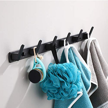 Wall Mounted Coat Rack, 6 Hooks, 21.7"x1.3", Modern, Black | Space Aluminum, Rustproof, for Hallway, Entryway, Hanging Holder for Clothes, Towel, Backpack, 40 lbs Capacity, Easy Install - size: 6 Hooks