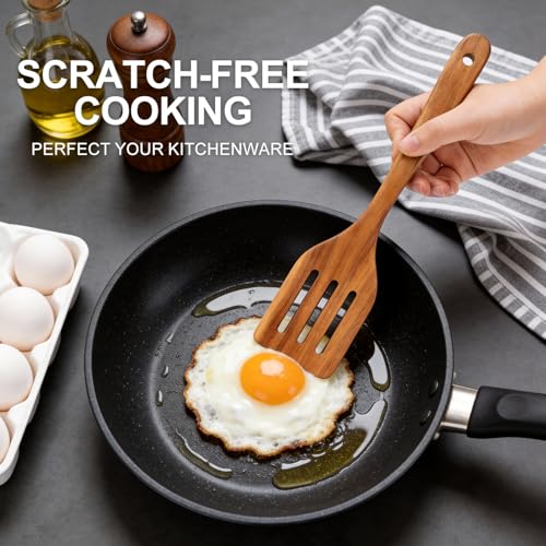 Non Toxic Wooden Cooking Utensils Set Flat Wood Spatula Spurtle Scraper | Acacia Spatula for Kitchen Use Slotted Turner Teak Utensil Cucharones De Cocina Wok Spatula Bamboo Non Stick Kitchen Utensils - color: 4 PCS SPATULA
