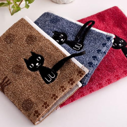 Kissvian 3 Pack Cute Kitten Design Hand & Face Towels with Hanging Loop, Fingertip Towels Soft Absorbent Bathroom & Kitchen Towels for Kids Adults - Adorable Cat Themed Towel Set