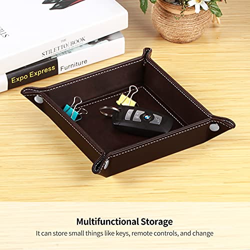 YAPISHI Valet Tray Leather Catchall Jewelry Tray Dice Box Bedside Tray Key Phone Coin Change Watches and Candy Holder Sundries Entryway Tray | PU Leather Nightstand Dresser Coffee Table Organizer Caddy for Pocket Stuff,Jewelry,Dice,Coins,Wallet,Watch,Ring
