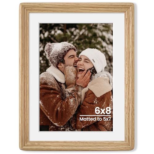 6x8 Natural Solid Oak Wood Picture Frame with 5x7 Mat, Premium Rustic Wooden Photo Frames with Plexiglass, Poster Photo Frame Suitable for Gallery Wall Mount or Tabletop Display, Natural - color: Natural, size: 6x8-1P