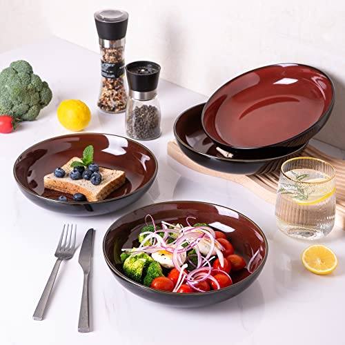 LERATIO 9.0" Ceramic Pasta Bowls Set of 4,38oz Large Stoneware Bowls Set | Reactive Glaze Serving Bowls Set,Wide Bowl for Pasta,Salad,Fruit & Noodles,Housewarming & Wedding Gift-Red - color: Red, size: Set of 4