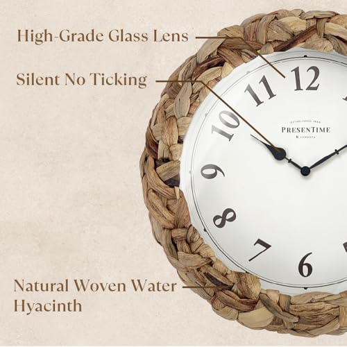 Farmhouse Series, Rustic Woven Clock | 10.5-Inch Natural Woven Water Hyacinth/Seagrass Wall Clock, Wall Art for Home & Farmhouse Decor - size: 10.5 inch
