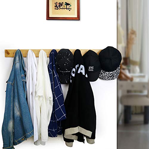 WEBI Coat Rack Wall Mounted,10 Hooks,38" Long Coat Hanger Wall Mount,Peg Rail Hat Hooks for Hanging Caps,Jacket,Clothes,Coats,Natural - color: Natural, size: 38 inch