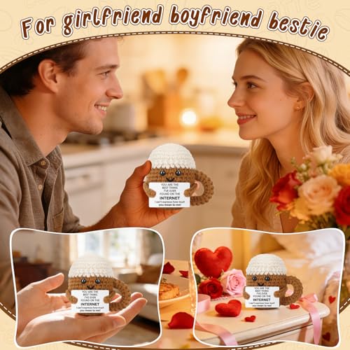 Xinezaa Crochet Coffee Anniversary Birthday Gifts for Boyfriend Girlfriend | Christmas Romantic Gifts for Wife Husband Couples Who Met Online, Coffee Lovers Long Distance Love, Valentines I Love You - style: Internet