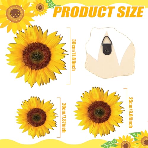 Thyle 6 Pcs Summer Sunflower Wall Decor Wood Sunflower Wall Art Farmhouse Flower Hanging Decorations Indoor Summer Flower Wooden Hanging Sign for Home, Kitchen, Porch - style: Artistic Style