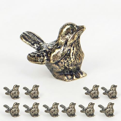 10PCS Small Bird Figurines -Bird Decor Brass Sparrow Statue Vintage Gold Bird Decor Statues Home Office Desk Table Decoration