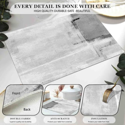 Mcalk Dark Grey Table Runner and Placemats Set of 6 Pieces, Grey Placemat, Cloth Place Mats Indoor for Kitchen, Washable Abstract Placemats Linen Material for Dining Table - color: 01grey