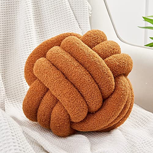Uvvyui Knot Pillow Ball, Soft Home Decorative Pillows, Round Throw Pillow, Handmade Knotted Plush Pillow, Round Boucle Pillow Cushion (14 Inches Caramel) - color: Caramel, size: Large (Pack of 1)