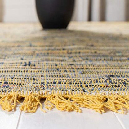 SAFAVIEH Rag Rug Collection Accent Rug - 2' x 3', Yellow & Multi, Handmade Boho Stripe Cotton, Ideal for High Traffic Areas in Entryway, Living Room, Bedroom (RAR127H)