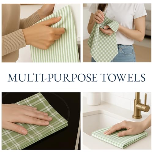 LANE LINEN Cotton Kitchen Towels Set, 4-Pack – Absorbent, Quick-Drying Dish Towels, 18" x 28" - Sage Green - color: 09: Sage Green, size: 18''x28" - 4 Pack