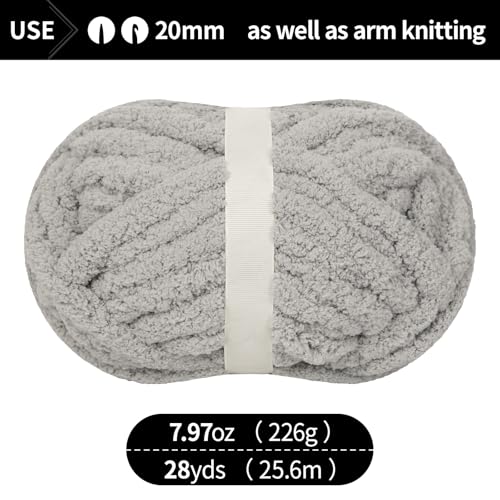 Franel Light Gray Chunky Chenille Yarn for Hand Knitting Blanket (8 Pack, Total 64oz) - Shed-Resistant Fluffy Jumbo Yarn for Crocheting, Super Bulky Big Yarn for DIY Throw, Pre-Wound & Tangle-Free - color: 09