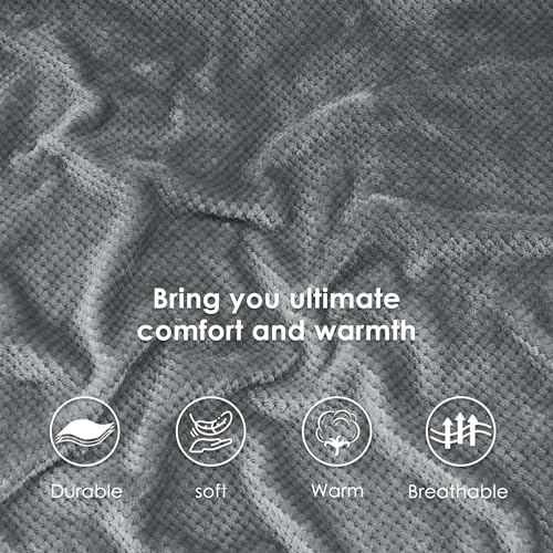 Waffle Sherpa Fleece Throw Blanket, Super Soft Fuzzy Warm, Lightweight Fluffy Reversible Plush Blanket for Bed Sofa Couch, 50 x 60 Inches Grey - color: Grey, size: 50x60 IN