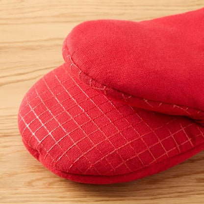 KITCHENAID Gourmet Series Gridlines Mini Oven Mitts 2-Pack Set, Heat Resistant up to 600°F, Soft Silicone Grip, Magnetic Cuff, Passion Red, 5.5"x9" - color: Passion Red