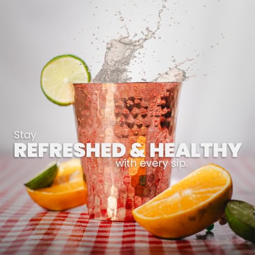 Handcrafted Copper Cups Set - 4 Unique 15 oz Tumblers for Wine & Water | Copper Water Bottle | 100% Authentic Santa Clara, Mexico Craftsmanship | Eco-friendly Gift for Health Enthusiasts - color: Bright Copper
