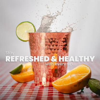 Handcrafted Copper Cups Set - 4 Unique 15 oz Tumblers for Wine & Water | Copper Water Bottle | 100% Authentic Santa Clara, Mexico Craftsmanship | Eco-friendly Gift for Health Enthusiasts - color: Bright Copper