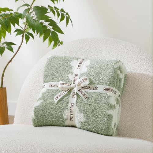 Snuggle Sac Twin Size Bedding Blanket, Sage Green Flower Throw Blanket for Couch, Microfiber Fluffy Warm Cozy Fuzzy Soft Reversible Blankets, Sage Green, 60x80 inches - color: Flower Green, size: Twin(60"x 80")