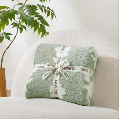 Snuggle Sac Twin Size Bedding Blanket, Sage Green Flower Throw Blanket for Couch, Microfiber Fluffy Warm Cozy Fuzzy Soft Reversible Blankets, Sage Green, 60x80 inches - color: Flower Green, size: Twin(60"x 80")