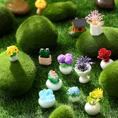 30 Pcs Miniature Plants Accessories Mini Artificial Potted Flower Tiny Resin Greenery Cactus Figurine for Desktop Gift DIY Garden Bonsai Micro Landscape Decoration(Succulents) - style: Succulents