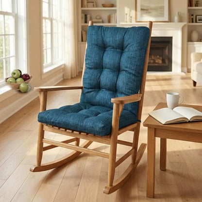 baibu Patented Dual-Layer Rocking Chair Cushion Set, 19.5 x 19.5 in, Blue | Two-piece memory foam seat and back cushion set with secure ties and a non-slip bottom for indoor rocking chairs. - color: Blue