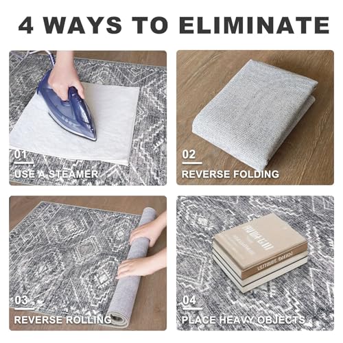 KILOCOCO Hallway Runner 2x10 ft Washable Runner Rug Non Slip, Grey | Low-Pile Entryway Runners, Rubber Backed Runner Rug, Printed Kitchen Runner Rug, Soft Geometric Rugs for Hall Living Room - color: Grey, size: 2' x 10' (Runner)
