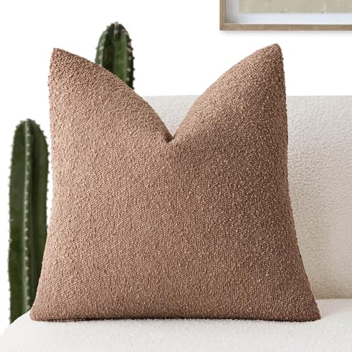 Foindtower Decorative Textured Boucle Throw Pillow Covers Accent Solid Pillow Cases Neutral Soft Cozy Couch Cushion Case for Chair Sofa Bedroom Living Room Home Decor 16x16 Inch,1PC,Dusty Orange Hazel - color: Hazel, size: 16" x 16" (Pack of 1)