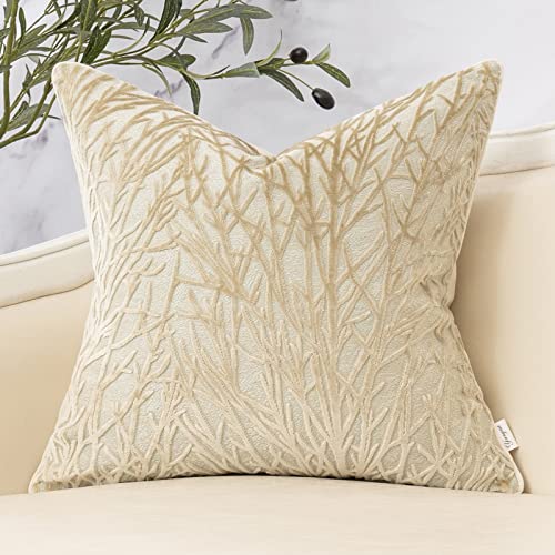 Beige Twigs Throw Pillow Cover Branches Velvet Cushion Case Neutral Pillowcase for Sofa Couch Bedroom Living Room Home Decor,18x18 Inch - color: Beige, size: 18" x 18" (Pack of 1)