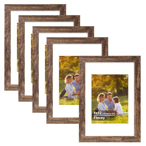 8x12 Picture Frame 5 Pack, Rustic Brown Photo Frame, Display Pictures 6x8 with Mat or 8x12 without Mat for Horizontal or Vertical Wall and Tabeltop Display - color: Rustic Brown, size: 8×12-5PACK