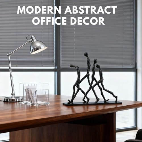 Abstract Four Figures Sculpture Cast Iron Giacometti Style Team Charging Forward Statue, Modern Art Home Office Decor, Motivational Human Figure Figurine for Desk Shelf – Corporate Executive Team Gift - style: Four walking man