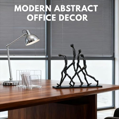 Abstract Four Figures Sculpture Cast Iron Giacometti Style Team Charging Forward Statue, Modern Art Home Office Decor, Motivational Human Figure Figurine for Desk Shelf – Corporate Executive Team Gift - style: Four walking man