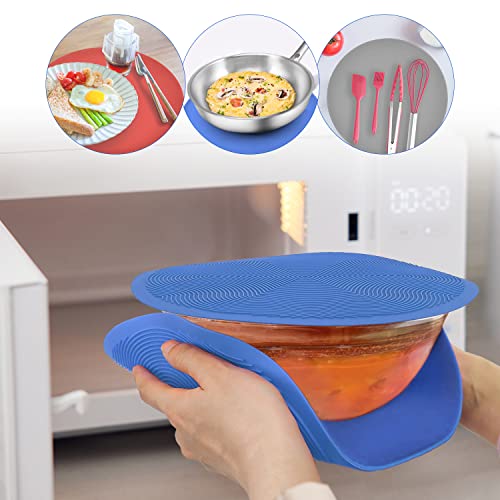 KooMall 12 10 8 Inch Multi-use Microwave Mat, Trivet, Pot Holders, Drying, Baking, Place Mat, Utensils Rest, Silicone Cover Pad for Hot Pot Pans Bowls Plates Dishes Kitchen Counter,Heat Resistant,Blue - color: 12+10+8 Blue
