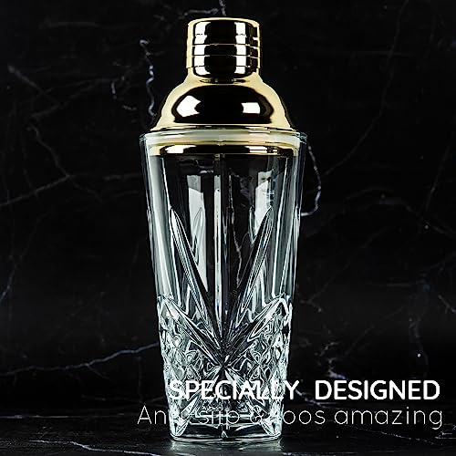 14.5 oz Glass Cocktail Shaker Set - Cut Crystal Tumbler Bartender Shaker with Stainless Sealing Steel Cap & Built - in Strainer, Martini Making Set for Home Use & Bar Use - Rosegold - color: Rosegold