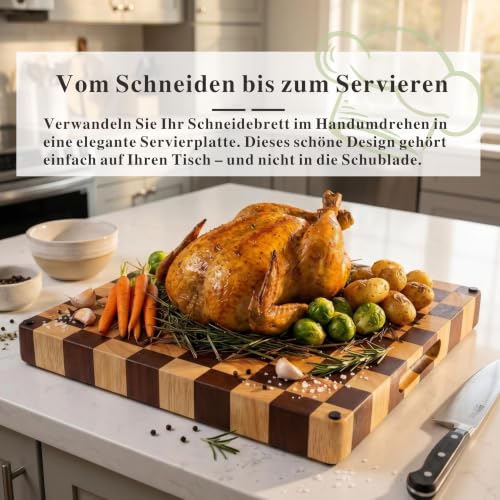 Checkered End Grain Butcher Block Cutting Board | 13" x 13" x 1.5" Thick | Acacia & Rubber Wood | Reversible | Heavy Duty Food Prep & Serving - color: Checkered Square