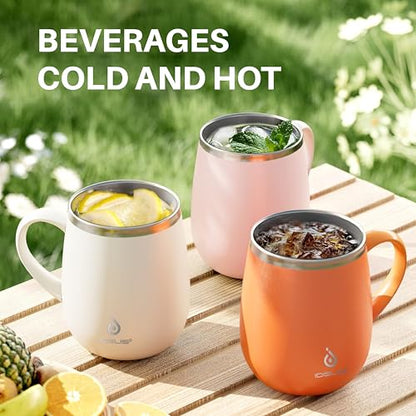 Ideus 16 oz Insulated Coffee Mug with Handle and Lid, Double Wall Stainless Steel Vacuum Thermal Coffee Mug, Travel Coffee Cup Thermal Cup for Home and Office (Sakura Pink 2.0, FUJI DAWN) - color: Sakura Pink 2.0