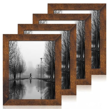 iRahmen 8.5x11 Picture Frame Set of 4, High Definition Real Glass Rustic Frame, Wood Photo Frames 8.5 by 11 Diploma Document for Wall Hanging and Tabletop Display - color: Dark Brown, size: 8.5X11