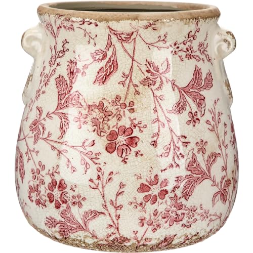 Ceramic Scroll Planter 6.5 Inch Chinoiserie Floral Vase with Drainage Holes Vintage Flower Vase Flower Pot Rustic Ceramic Pots for Indoor Plants Garden Home Bookshelf Decor(Pink Floral) - style: Pink Floral