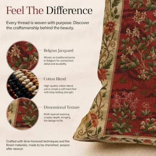 William Morris Tree of Life Red I Tapestry Throw Pillow Cover 18 x 18 in - color: Brown,cream,green,red,beige
