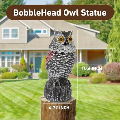 Owl Decoys to Scare Birds Away, 2 Pack BobbleHead Fake Owls Plastic Scarecrow Bird Deterrent, Nature Enemy Scarecrow Plastic Owl Statues, Garden Decor Statues for outside, Patio, Lawn, Yard Decoration