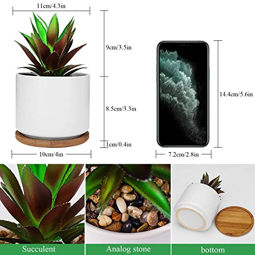 Hopewood Artificial Pineapple Succulents Plant with Ceramic Pot Wooden Tray | Faux Agave Succulent Plant in White Ceramic Pots, Potted Artificial Plants for Home, Office Desk and Bathroom Decor - size: 1 Set Pineapple