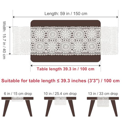 kilofly Handmade Crochet Cotton Rectangular Table Runner, 15 x 59 inch, White - color: White, size: 15 x 59 Inch