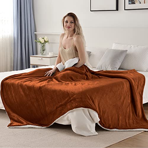 Sherpa Fleece Fall Throw Blanket, Caramel, 50x60 inches | Double-Sided Super Soft Luxurious Plush Blanket Throw Size - color: Caramel, size: 50"×60"