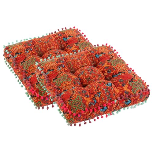 Bohemian Seat Cushion，Indoor & Outdoor 16.5" x 16.5" Seating Cushion for Dinning Chairs, Decorative with Tassels(2Pcs, Orange) - color: Orange, size: 2Pcs