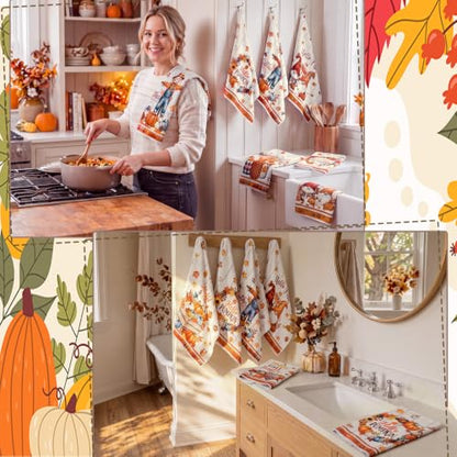 Redbaker 6 Pcs Fall Kitchen Towels Scarecrow Pumpkin Funny Dishcloth | Autumn Absorbent Farmhouse Decorative Fast Drying Tea Dish Towel with Hanging Loop for Kitchen Bathroom Housewarming Gift - style: Fall Scarecrow