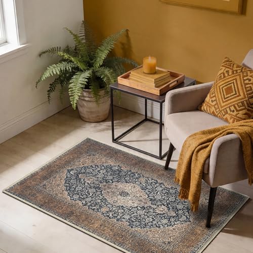 Keen Home Design Vintage Washable Entryway Rug, Non-Slip Low Pile, 2x3 | Machine Washable Cotton Chenille, 0.25In Low Pile, Rubber Non-Slip Back; Kitchen, Entryway, Bathroom, Bedside - color: Dark Brown/Black, size: 2' x 3' (Rectangular)