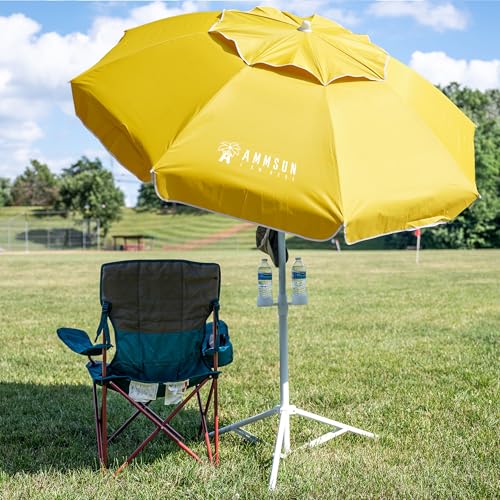 AMMSUN Shade Umbrella, Premium Portable Umbrella with Stand, 6.5ft Lightweight Free Standing Canopy for Sporting Games, Adjustable Instant Sun Protection and Easy to Carry, Yellow - color: Yellow