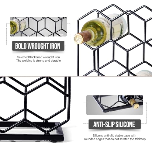 Countertop Wine Rack - 14 Bottle Freestanding Modern Gold Metal Small Wine Rack - Tabletop Wine Holder Stand for Cabinet, Pantry, Wine Bottle Storage - color: Black