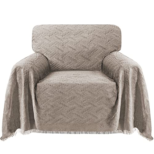 Turquoize Cotton Sofa Cover Couch Cover Sand Couch Protector Sofa Throw Cover for Couches Washable Sectional Sofa Couch Covers for Dogs Feature Geometrical Woven Jacquard Fabric(71"x 91",Medium, Sand) - color: Sand, size: Medium: 71"x 91"