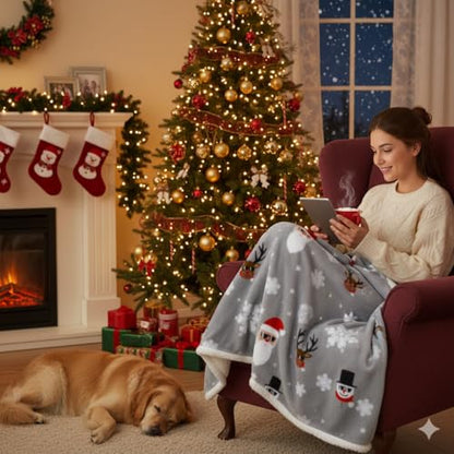 Catalonia Christmas Sherpa Throw Blanket, Xmas Theme Throws, Plush Fleece Couch Blanket |Super Soft, Comfy, Cozy, Fluffy, Warm | 50x60 inch, Ugly - color: Santa Deer Grey, size: 50"x60"