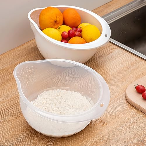 Japanese Rice Strainer Quinoa Washing Bowl Small Grains Washer Cleaner | Plastic Side Drainers Colander for Rinsing Fruits, Vegetables and Beans, BPA-Free - color: Clear